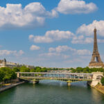 Eiffel Tower in an aerial view with the River Seine