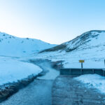 Everything frozen in the Reykjadalur thermal river in southern Iceland in winter