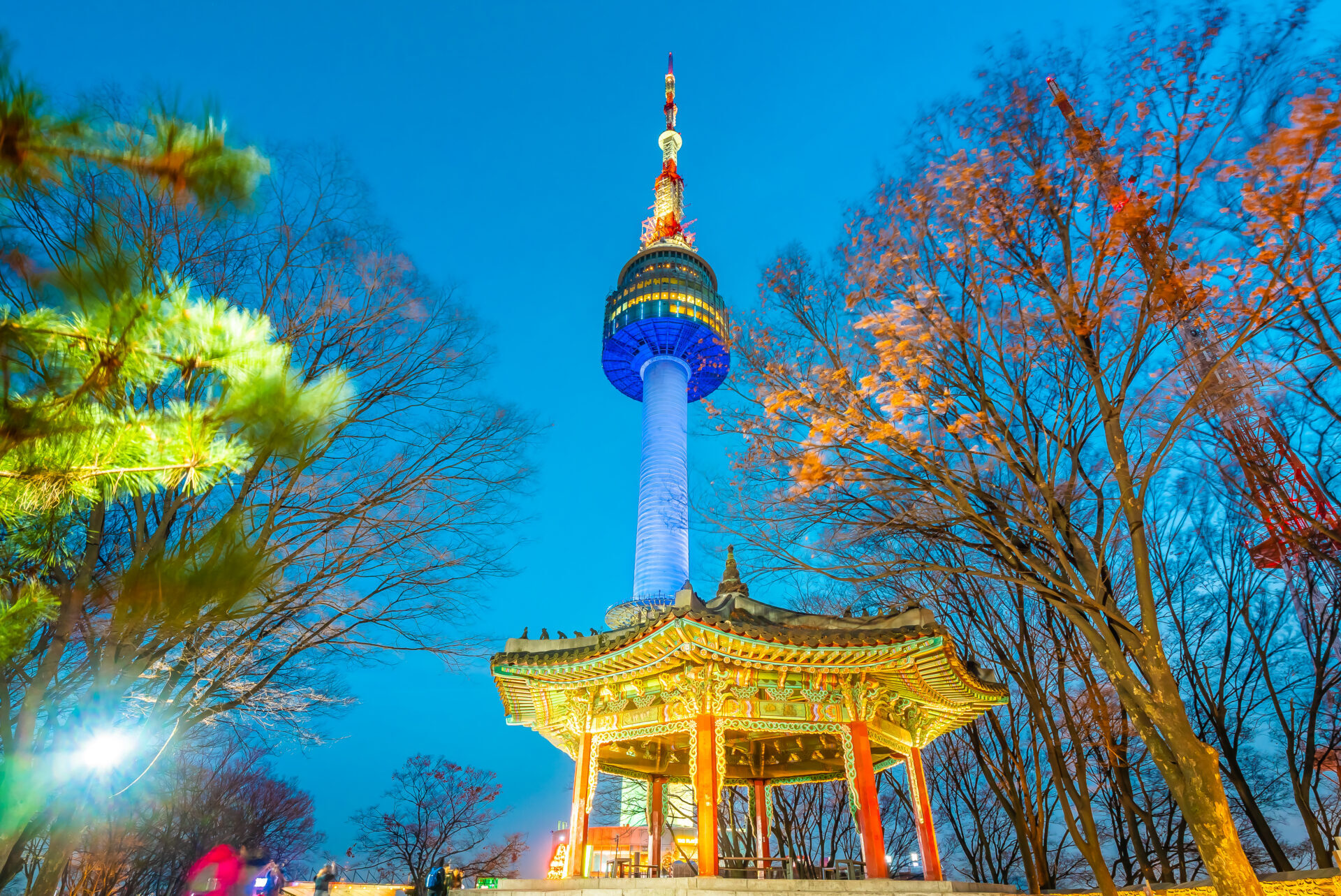 Beautiful architecture building N Seoul tower on namsan mountain landmark of Seoul City in South Korea