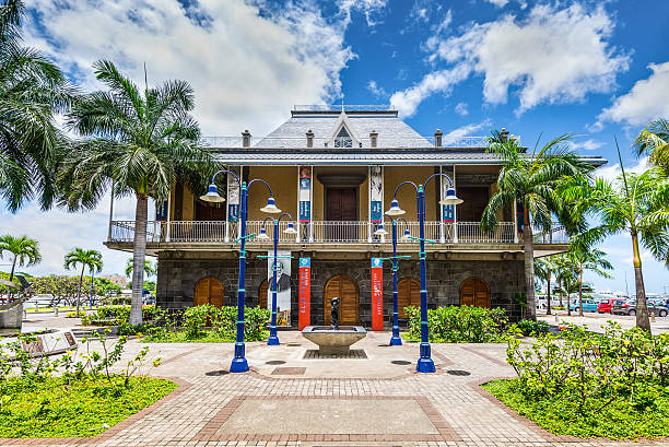 Port Louis, Mauritius - December 25, 2015: Exterior of the Blue Penny Museum. It is a stamp museum at Caudan Waterfront in Port Louis, the capital of Mauritius.